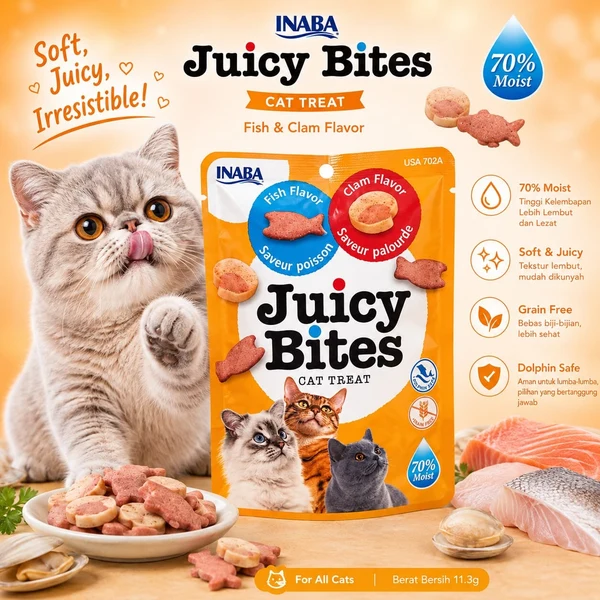 Inaba Inaba Juicy Bites Camilan Kucing Fish & Clam 11.3 grx3 pcs